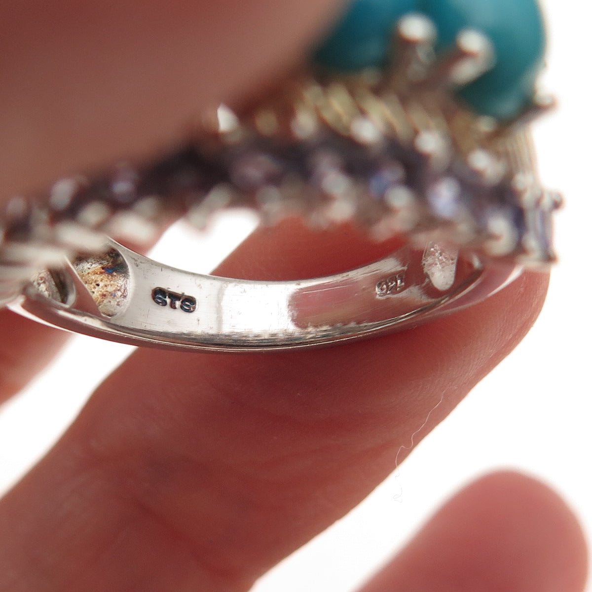 Chuck Clemency Sterling Silver 2-Tone Real Turquoise & Tanzanite Ring Size 8.25