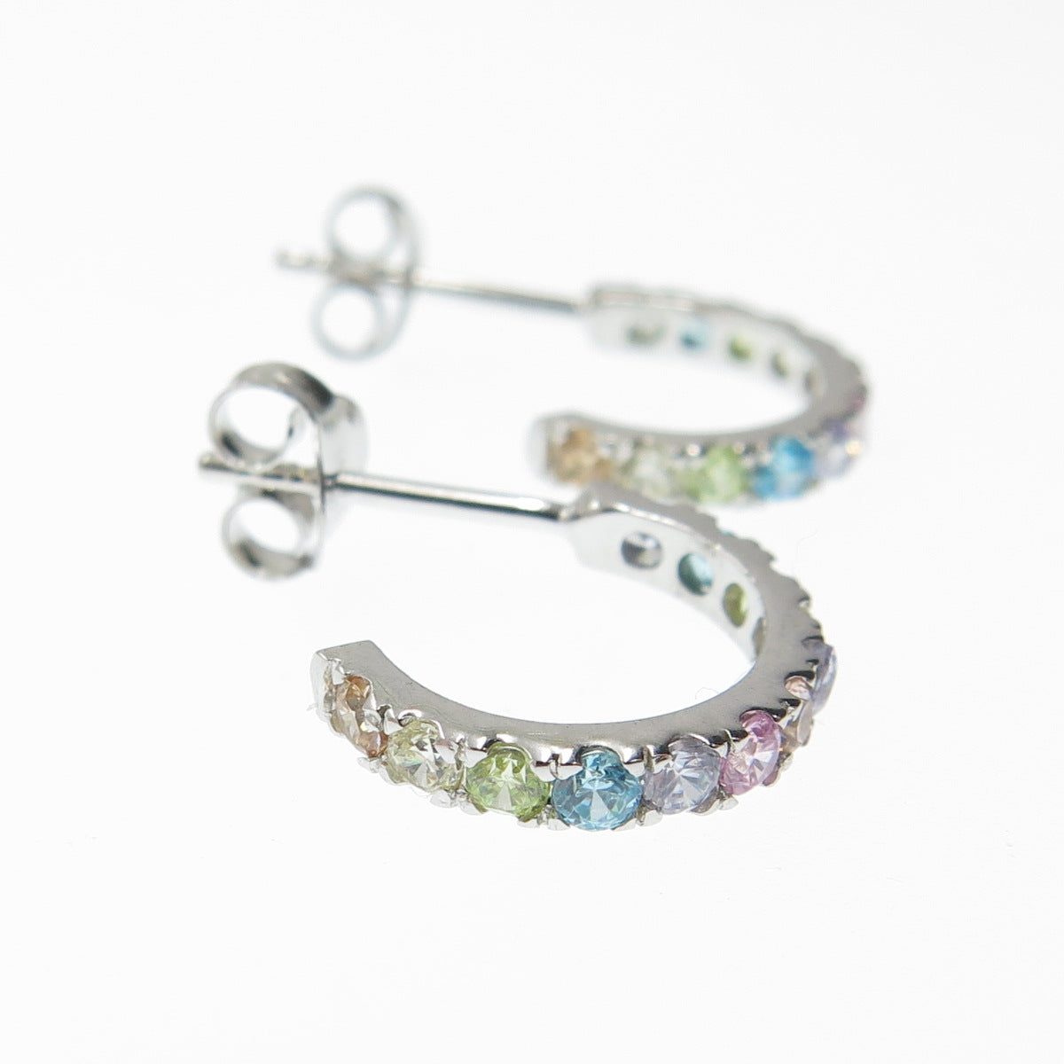 925 Sterling Silver Round-Cut Multi-Color C Z Hoop Earrings