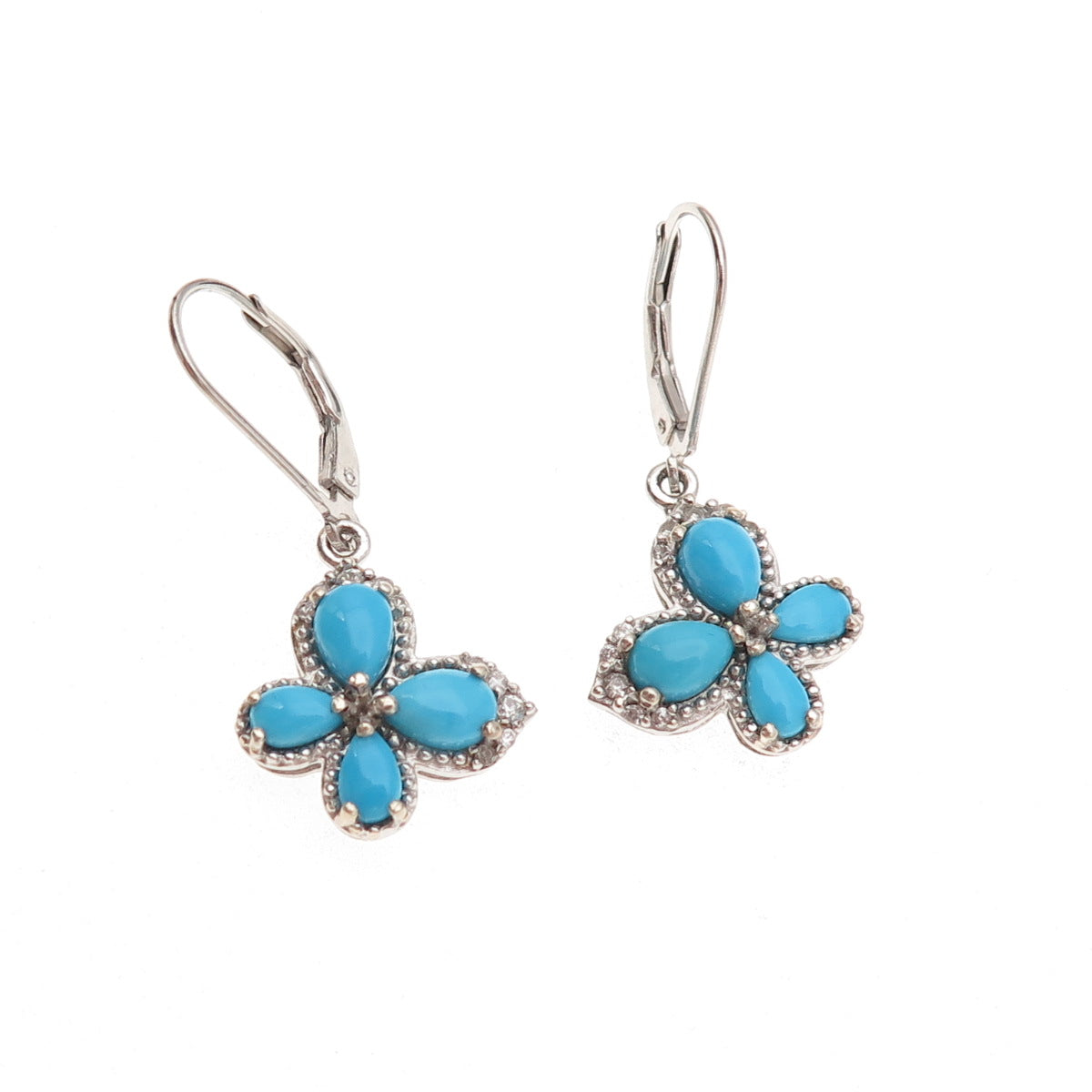 Chuck Clemency 925 Sterling Silver Real Turquoise White Topaz Butterfly Earrings