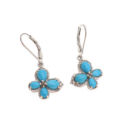 Chuck Clemency 925 Sterling Silver Real Turquoise White Topaz Butterfly Earrings