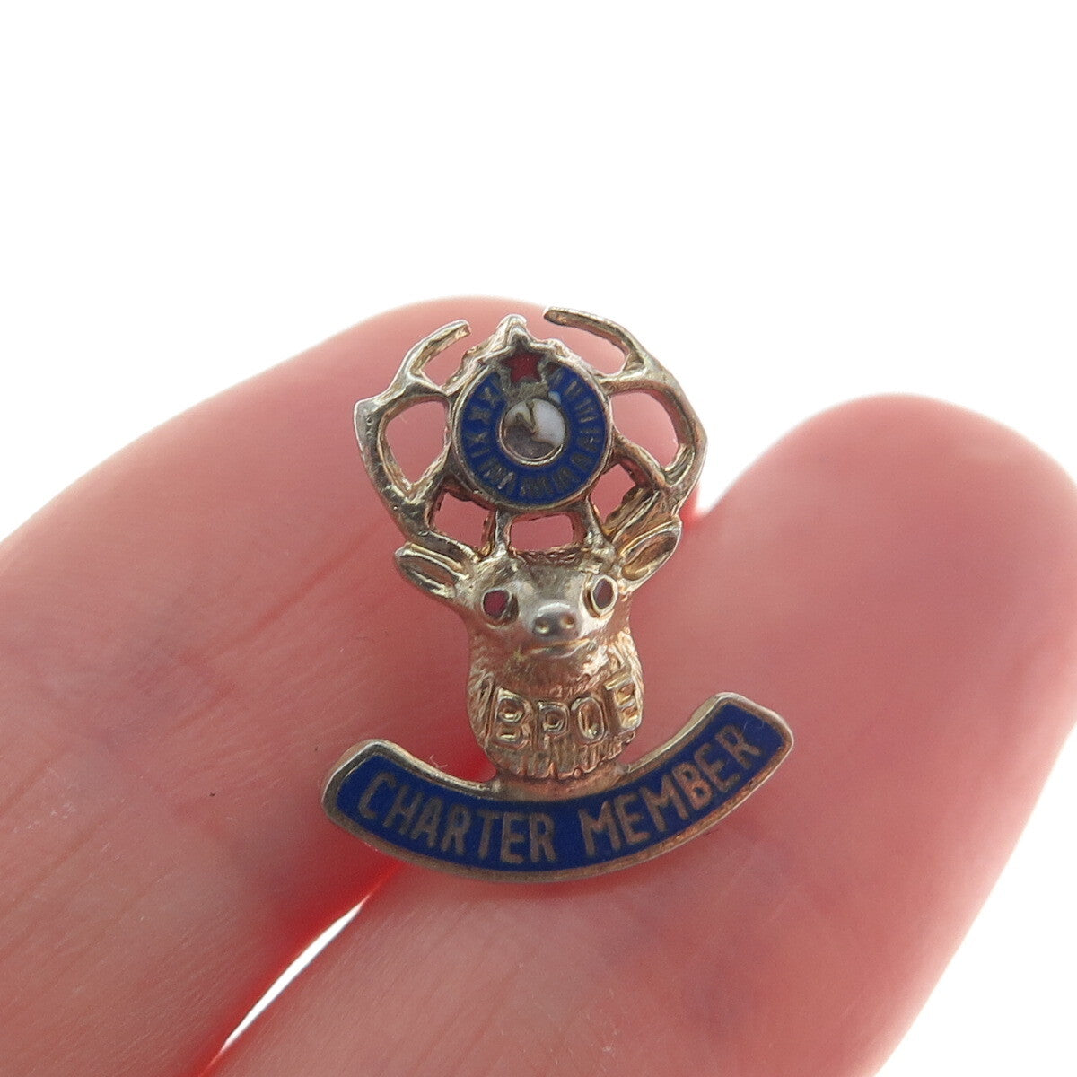 925 Sterling Silver Antique Enamel BPOE Order of the Elks Charter Member Pin