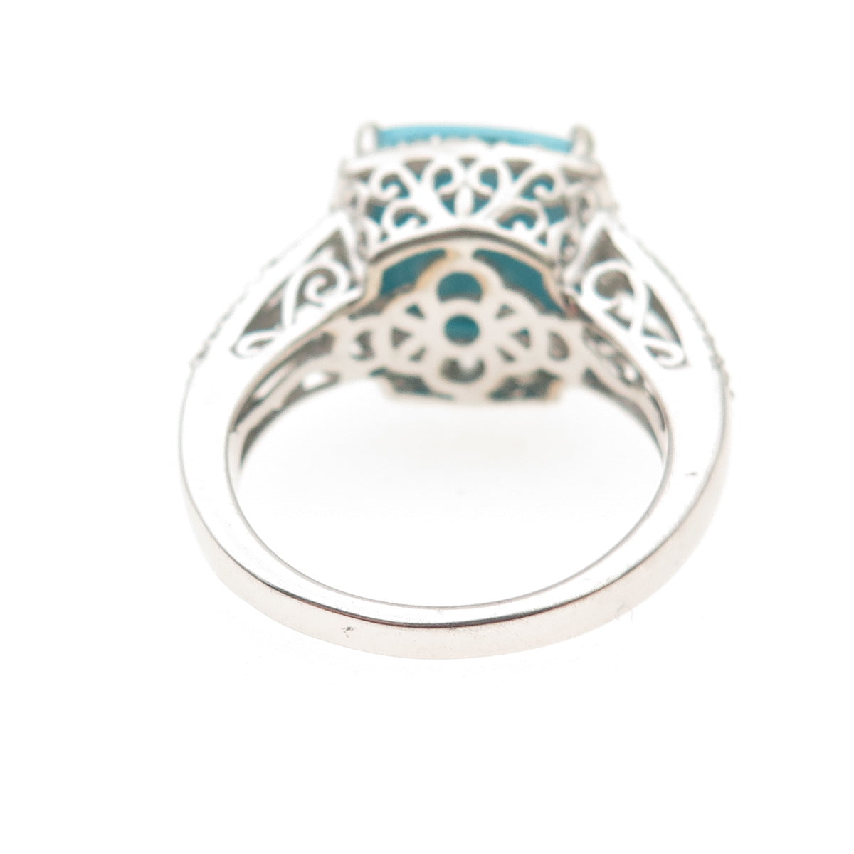 Chuck Clemency 925 Sterling Silver Real Turquoise & White Topaz Ring Size 8.25