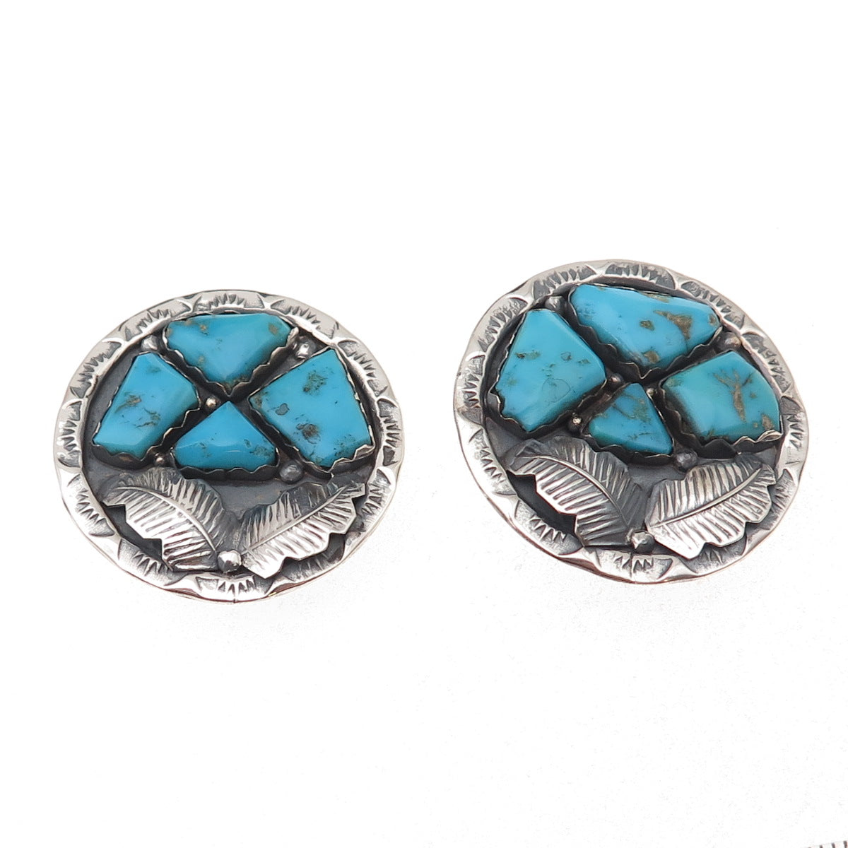 Afonso Penketewa Zuni Old Pawn 925 Sterling Vintage Turquoise Clip On Earrings