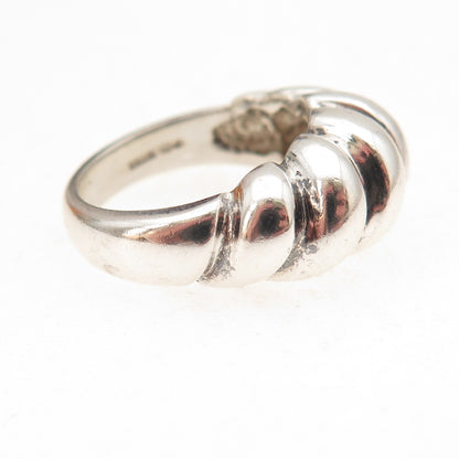 925 Sterling Silver Vintage Modernist Ribbed Oxidized Ring Size 6