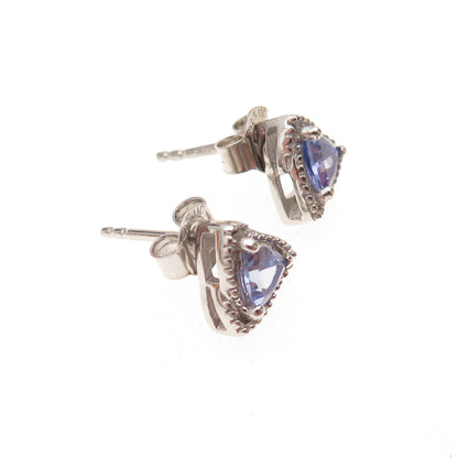 Chuck Clemency 925 Sterling Silver Real Tanzanite Triangle Stud Earrings
