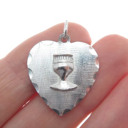 925 Sterling Silver Vintage M&M Holy Communion Heart Charm Pendant