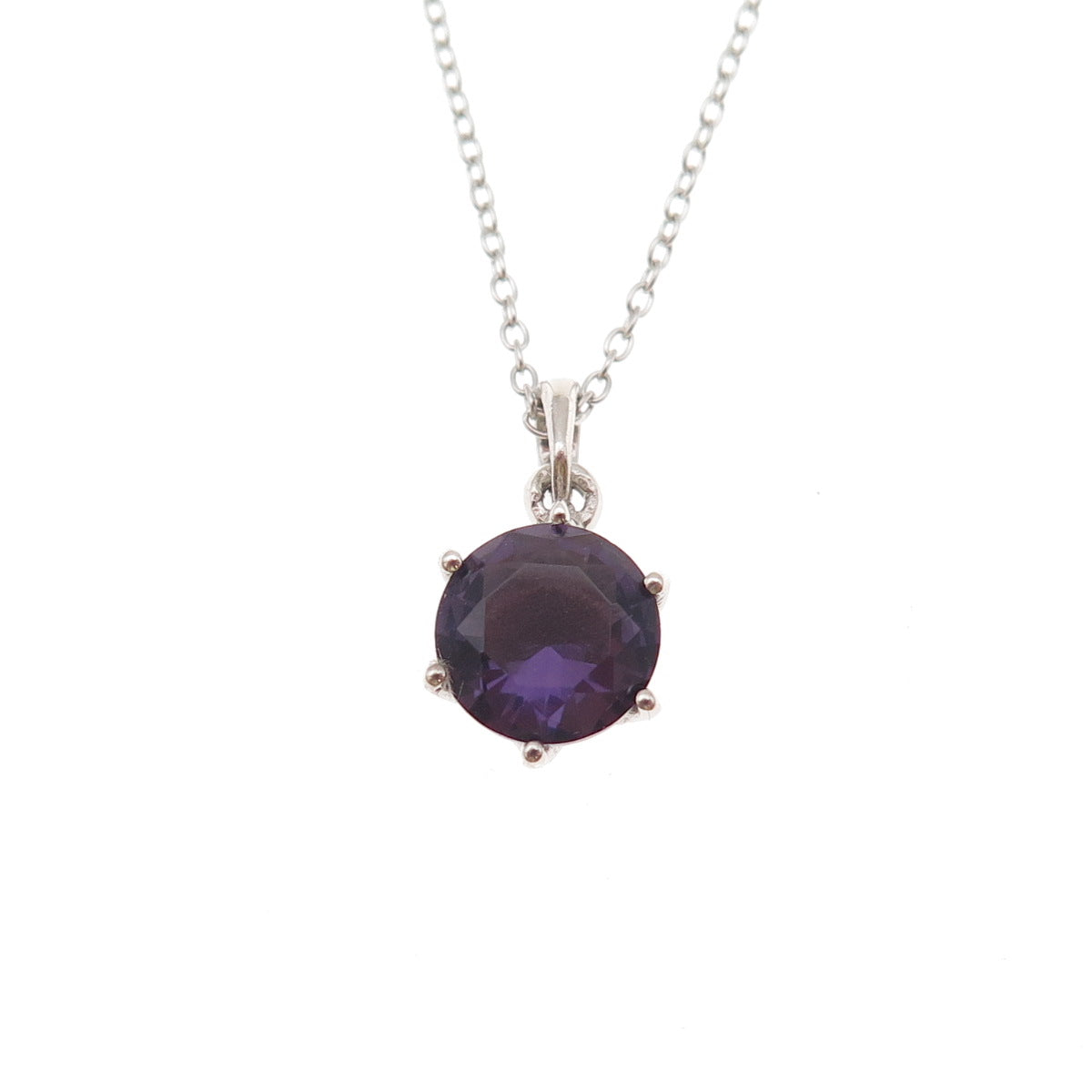 925 Sterling Silver Real Round-Cut Amethyst Cable Chain Necklace 18"
