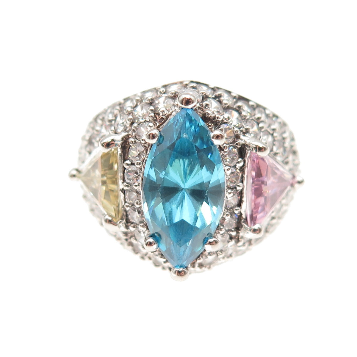 925 Sterling Silver Multi-Color C Z Sparkle Ring Size 8