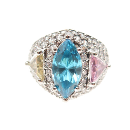 925 Sterling Silver Multi-Color C Z Sparkle Ring Size 8