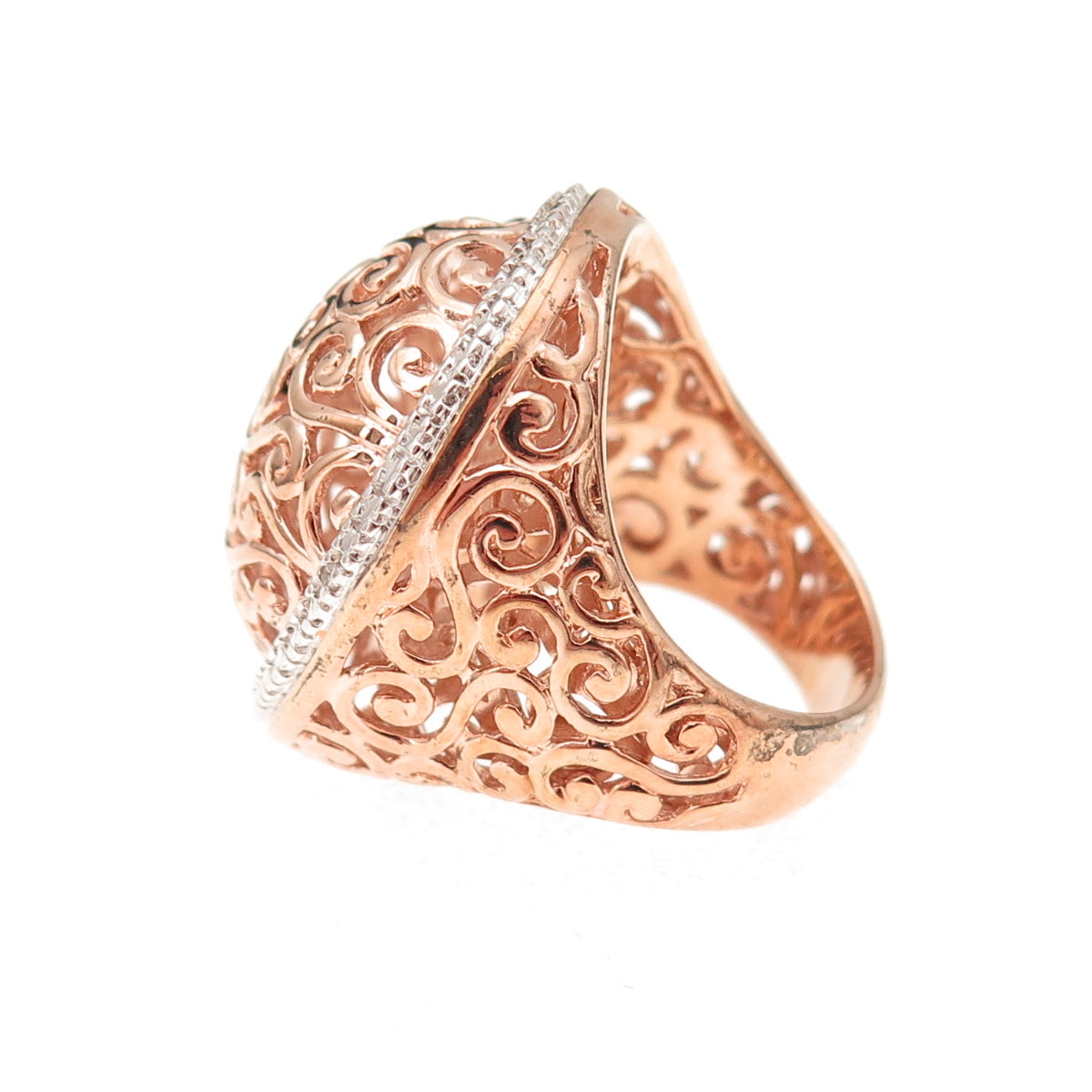 Ross Simons Sterling Silver Rose Gold Plated Real Diamond Swirl Ring Size 6.25