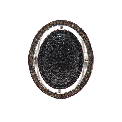 925 Sterling Silver Real Round-Cut Black Spinel & Citrine Ring Size 8.5