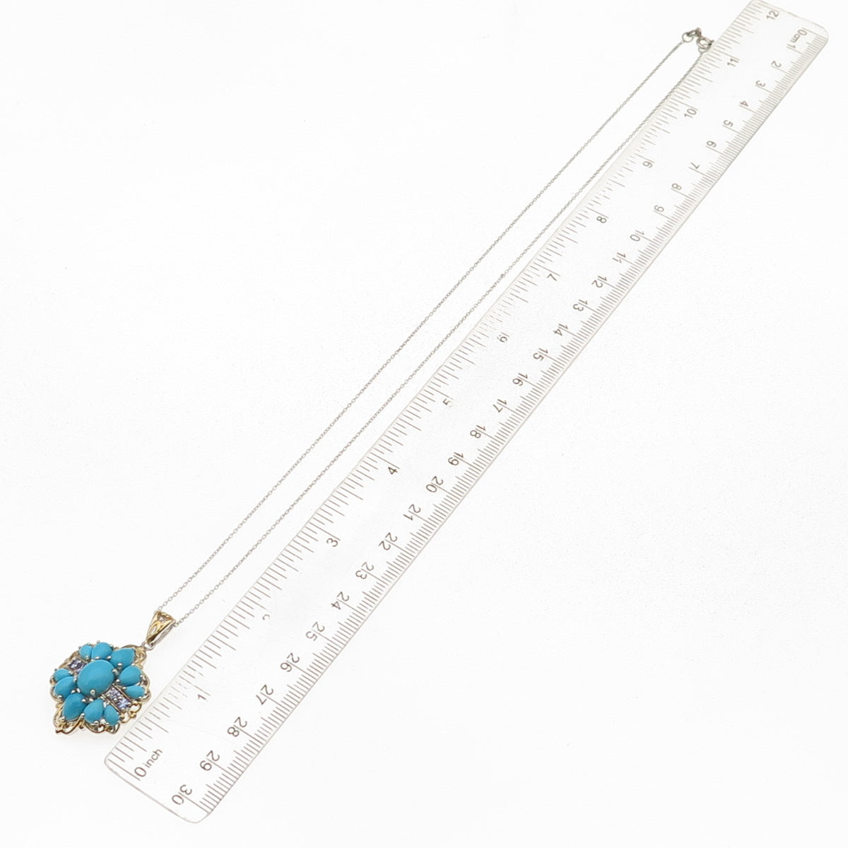 Chuck Clemency 925 Sterling Silver 2-Tone Real Turquoise Tanzanite Necklace 20"