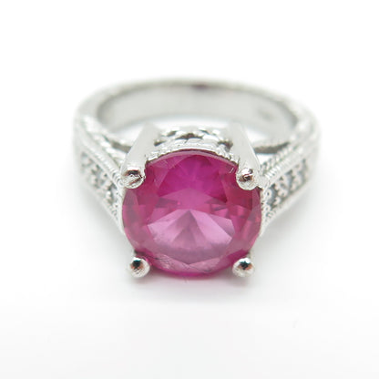 925 Sterling Silver Lab-Created Ruby & C Z Ring Size 5.25