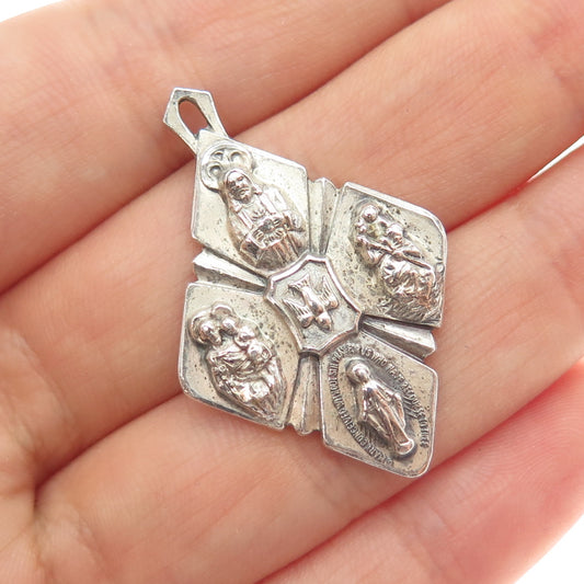 A. Gale 925 Sterling Silver Antique Art Deco 4-Way Religious Medal Charm Pendant