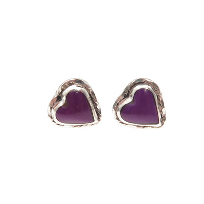 Old Pawn 925 Sterling Silver Vintage Southwestern Sugilite Heart Stud Earrings