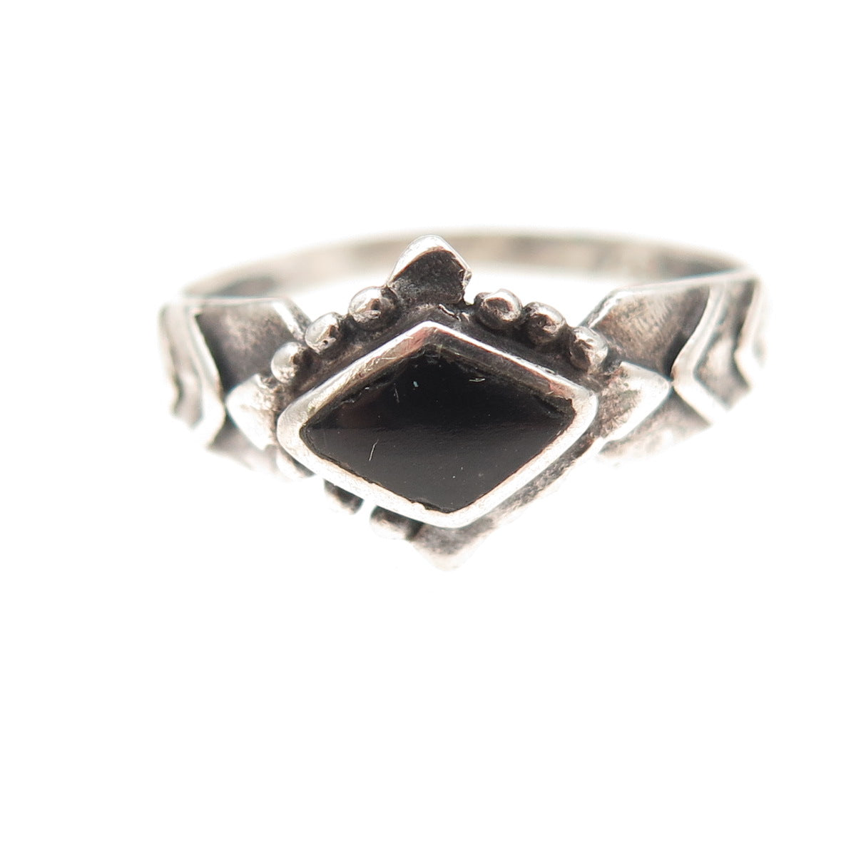 925 Sterling Silver Vintage Real Black Onyx Oxidized Ring Size 8.25