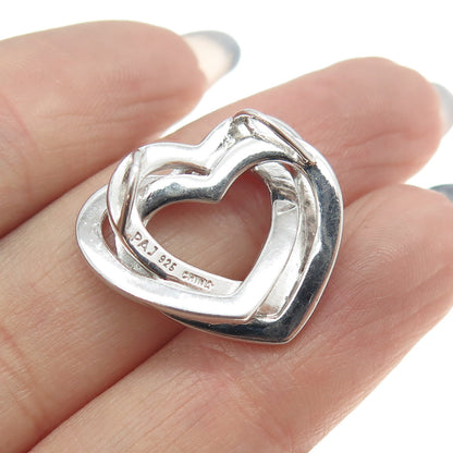 925 Sterling Silver Real Diamond Accent Interlocked Heart Pendant