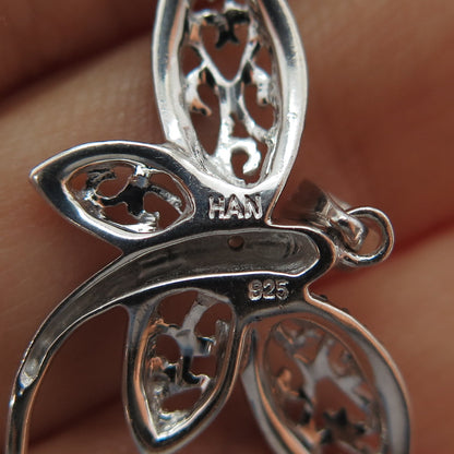 925 Sterling Silver Real Diamond Accent Dragonfly Charm Pendant
