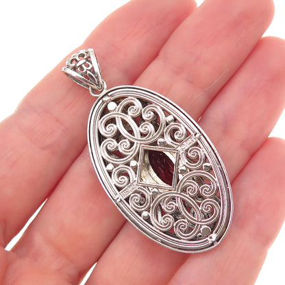 Art's Elegance Sterling Silver 14K Gold Vintage Real Red Garnet Floral Pendant