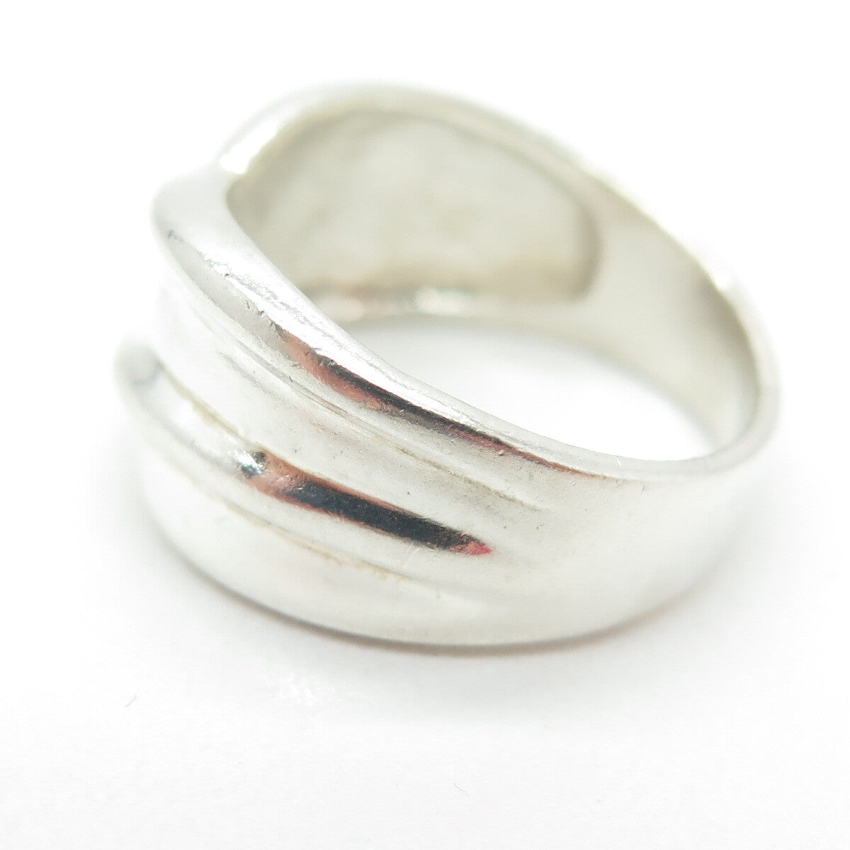 925 Sterling Silver Vintage Modernist Wavy Crisscross Ring Size 7.75