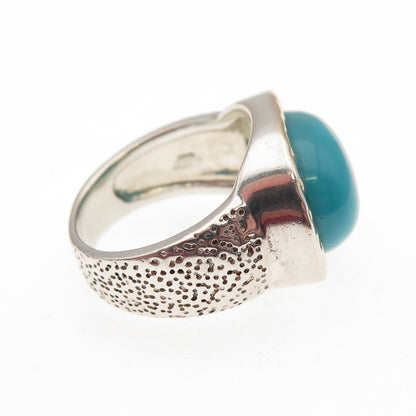 AIL Aluma 925 Sterling 2-Tone Vintage Real Turquoise Modernist Ring Size 6.25