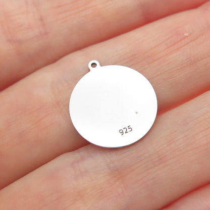 925 Sterling Silver Pink Enamel It's a Girl Crown Round Minimalist Charm Pendant