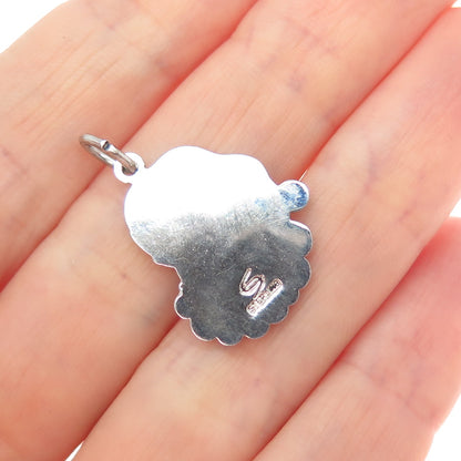 SPENCER 925 Sterling Silver Vintage Enamel Santa Claus Minimalist Charm Pendant