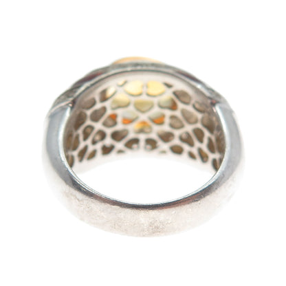 EMA 925 Sterling Silver Vintage Real Citrine & White Topaz Enamel Ring Size 7.25