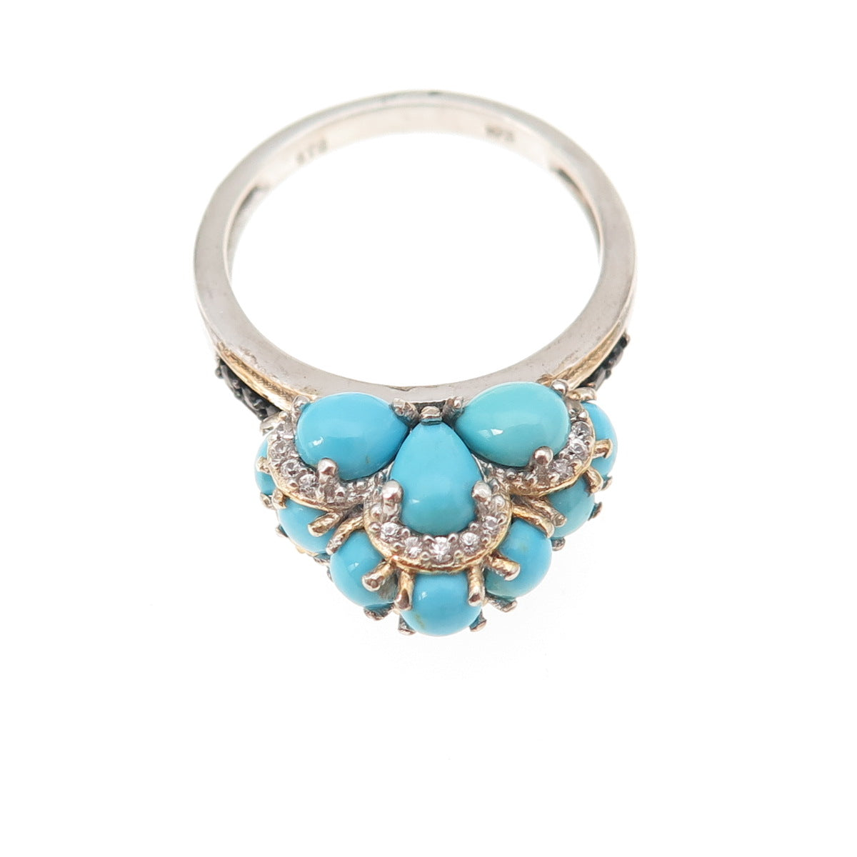 Chuck Clemency 925 Sterling Silver Real Turquoise Spinel White Topaz Ring Size 8