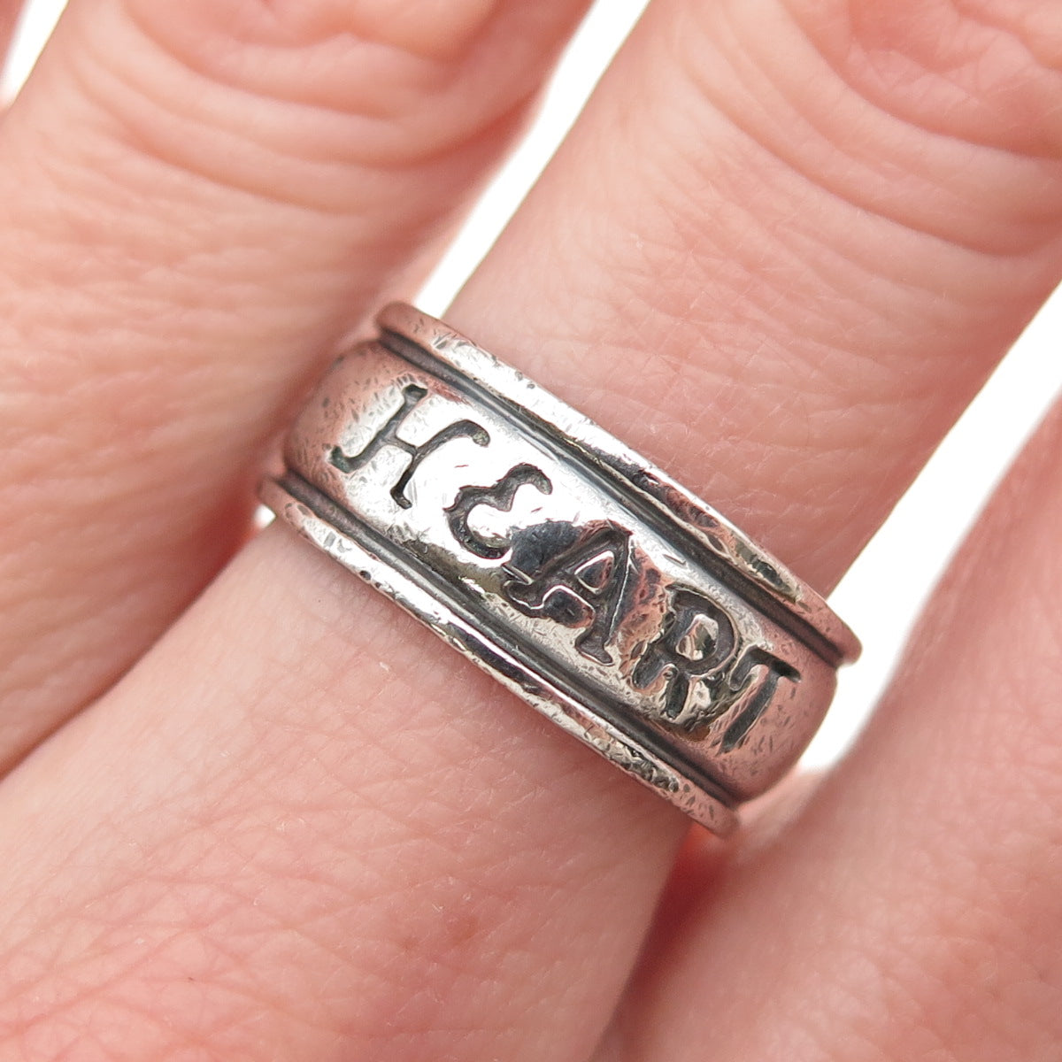 TOP 925 Sterling Silver Vintage With All My Heart Rotating Band Ring Size 7.25