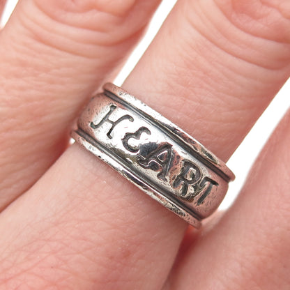 TOP 925 Sterling Silver Vintage With All My Heart Rotating Band Ring Size 7.25