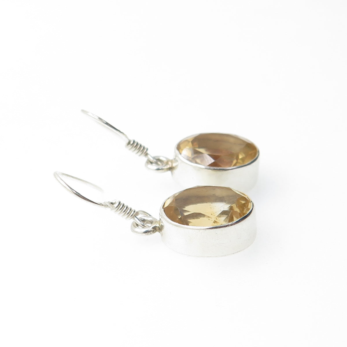 925 Sterling Silver Vintage Real Oval-Cut Citrine Dangle Earrings