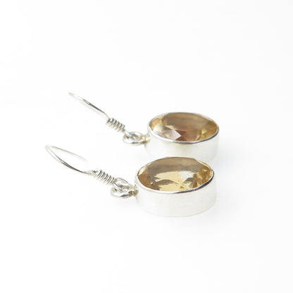 925 Sterling Silver Vintage Real Oval-Cut Citrine Dangle Earrings