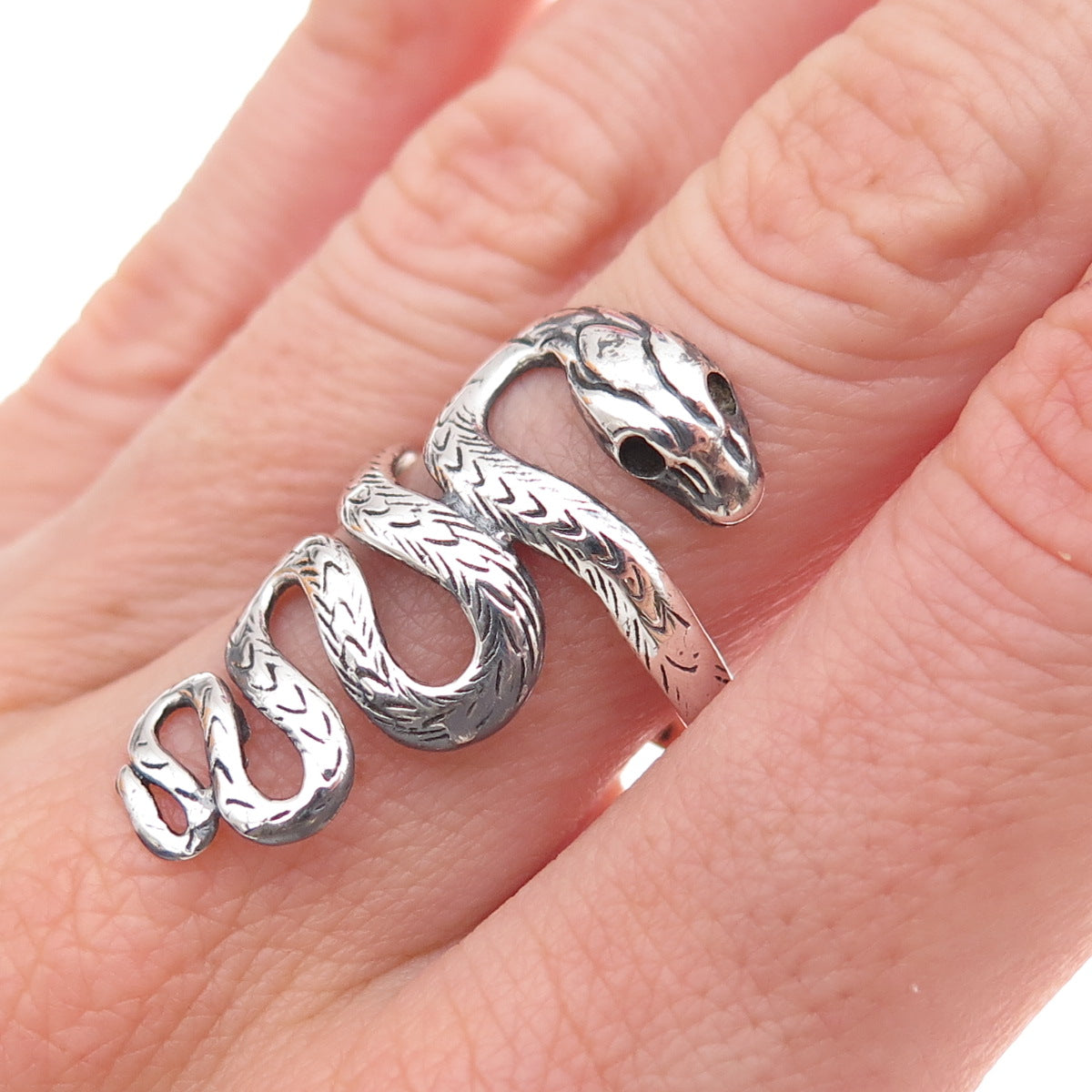 925 Sterling Silver Vintage Snake Oxidized Ring Size 8.5