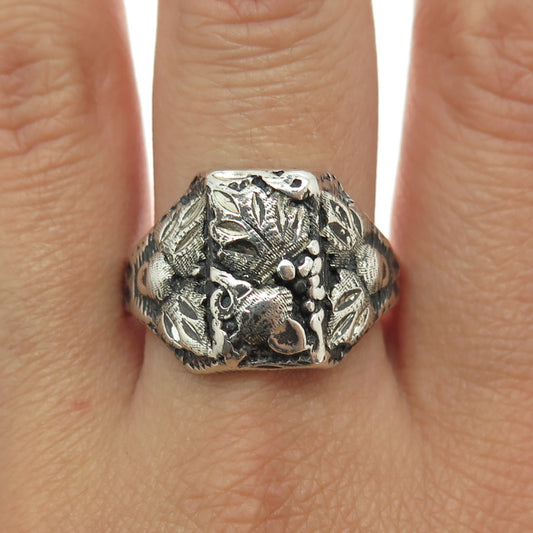 925 Sterling Silver Antique Art Deco Floral Oxidized Ring Size 12