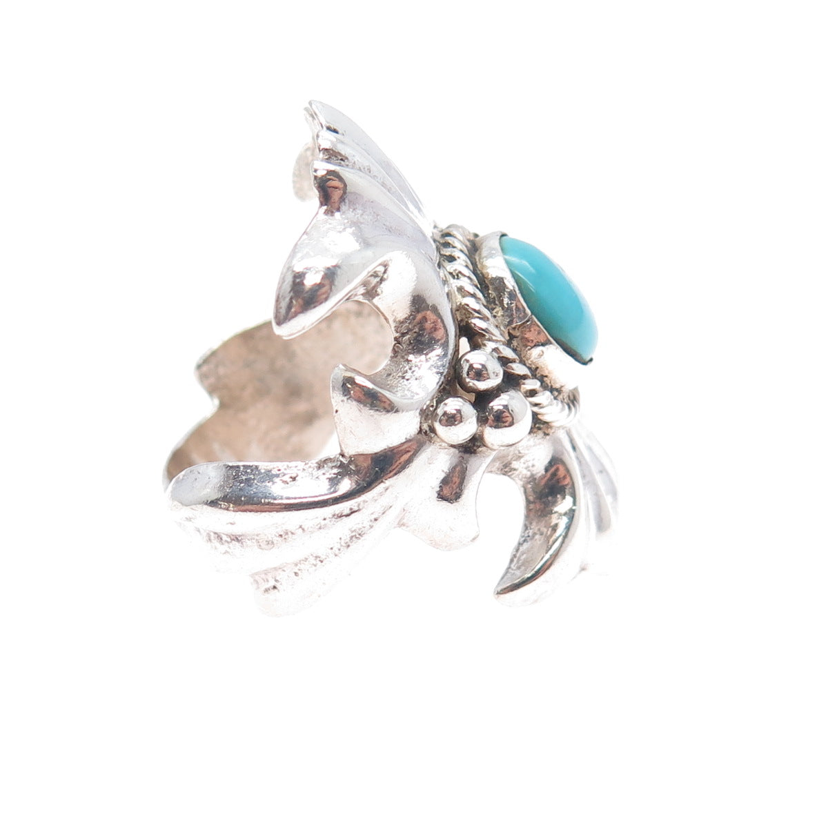 Old Pawn Sterling Silver Vintage Southwestern Turquoise Tribal Ring Size 7.25