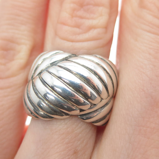 MILOR 950 Silver Vintage Italy Ribbed Crisscross Oxidized Ring Size 5.25