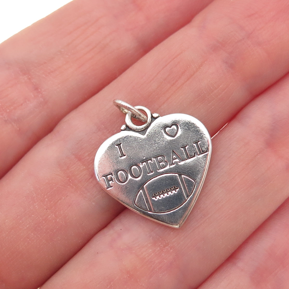 925 Sterling Silver Vintage I Love Football Heart Charm Pendant