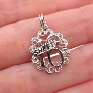 925 Sterling Silver Vintage Sweet 16 Ornate Charm Pendant