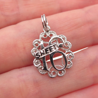 925 Sterling Silver Vintage Sweet 16 Ornate Charm Pendant