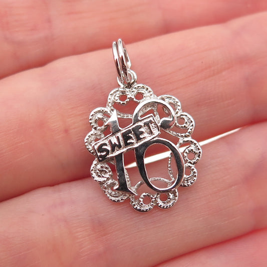 925 Sterling Silver Vintage Sweet 16 Ornate Charm Pendant