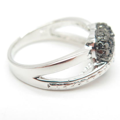 925 Sterling Silver Real Round-Cut Black Diamond Heart Ring Size 7.75