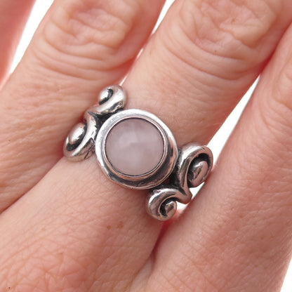 Indigo 925 Sterling Silver Vintage Real Rose Quartz Spiral Ring Size 6.75