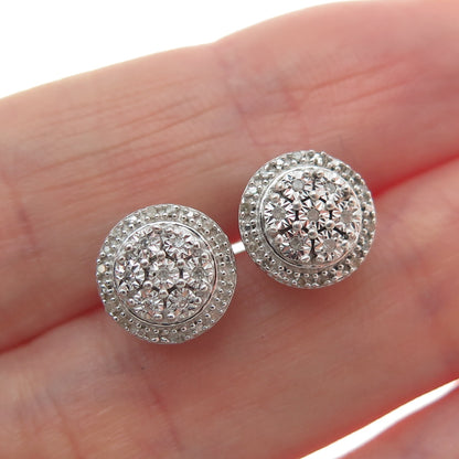 925 Sterling Silver Real Round-Cut Diamond Stud Earrings