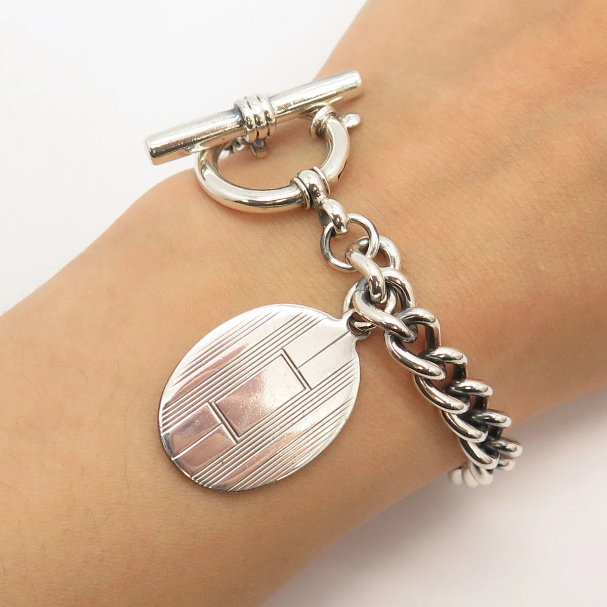 925 Sterling Silver Vintage Cable Link Bracelet 7"