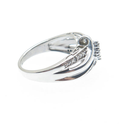 925 Sterling Silver Real Round-Cut Diamond Sparkle Bypass Ring Size 5.5