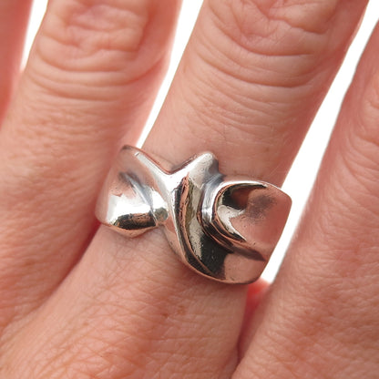 925 Sterling Silver Vintage Mexico Modernist Twist Oxidized Ring Size 7.25