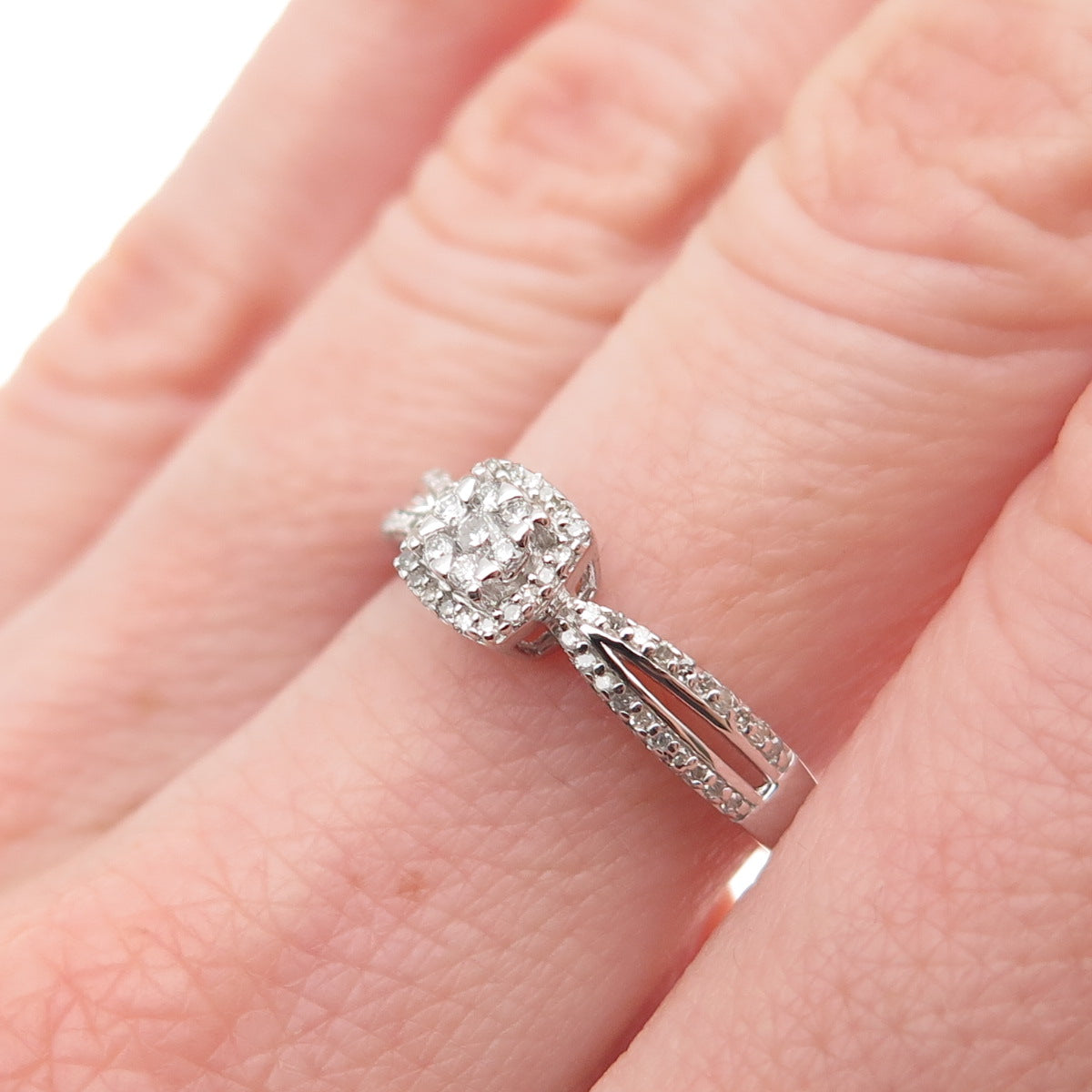 Sun 925 Sterling Silver Real Round-Cut Diamond Engagement Ring Size 7