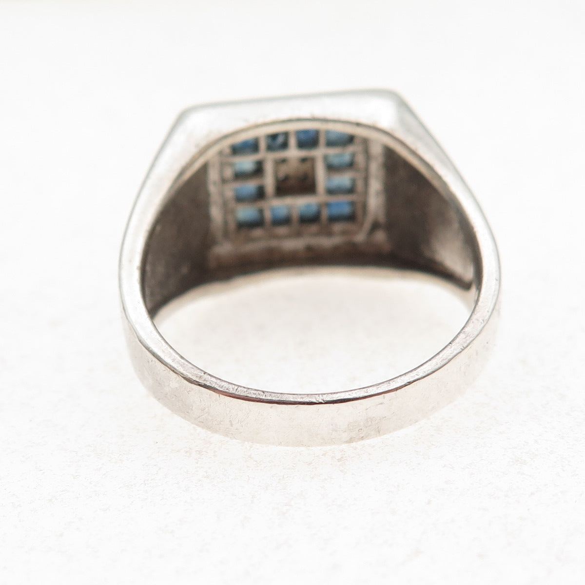 Stauer 925 Sterling Silver Vintage Real Diamond & Sapphire Ring Size 9