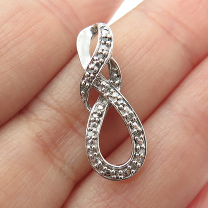 925 Sterling Silver Real Round-Cut Diamond Twisted Knot Pendant